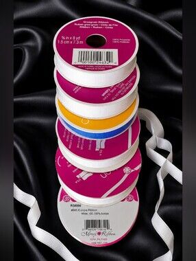 🎀 White Grosgrain Ribbon Lot – 6 Spools – Craft & Sewing Ribbon 🎀
